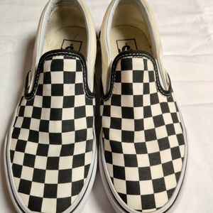 VANS SLIP ON CREAM BLACK CHECKS  SZ 5 MEN 6.5 WOMEN 721356 Unisex